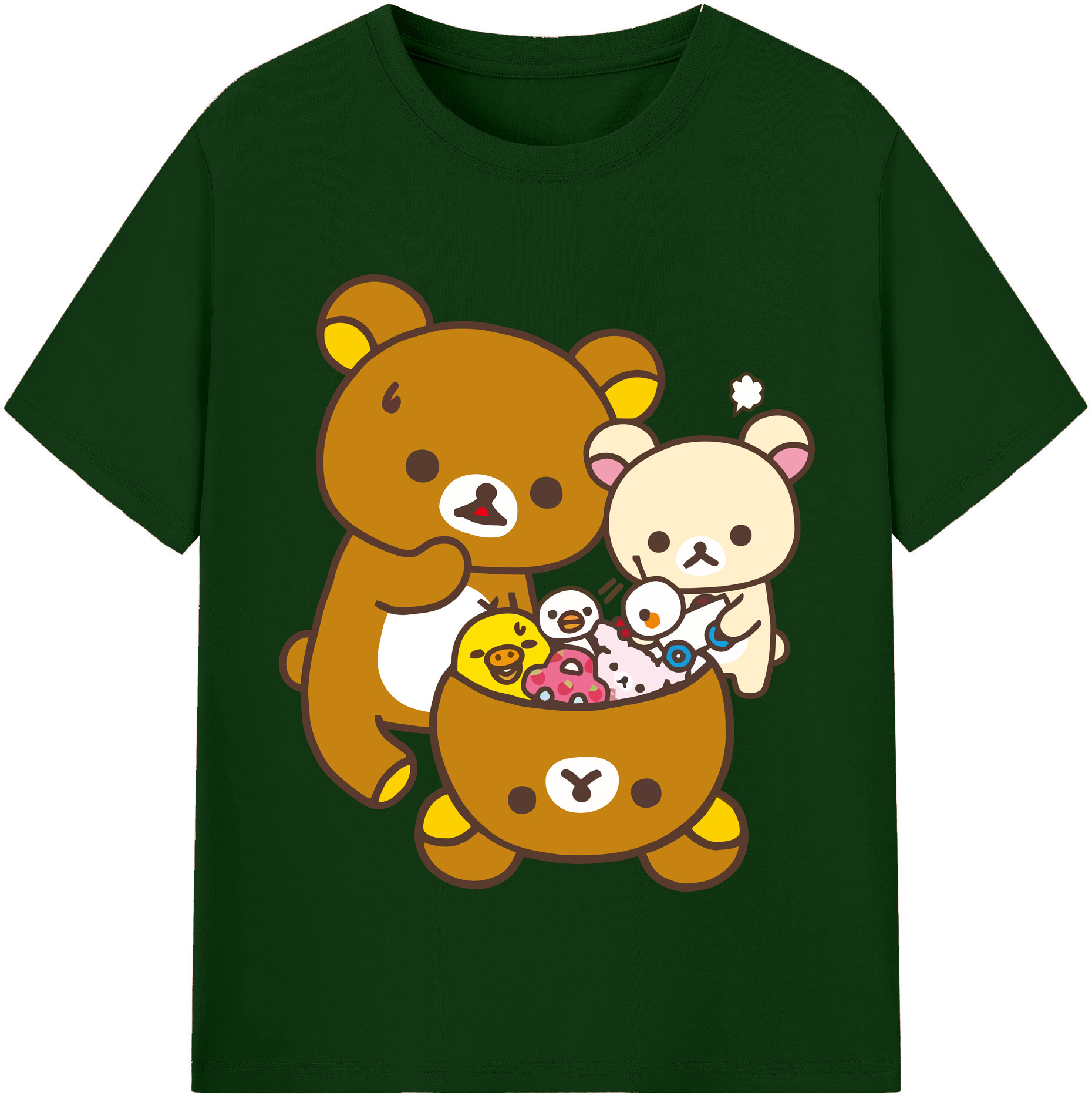 （画像用） リラックマ リラックマ キイロイトリ Rilakkuma Korilakkuma Kiiroitori 綿100％半袖Tシャツ（フロントプリント）